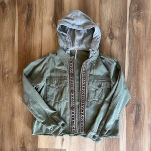 Free People Olive Hooded Utility Jacket Size S Boho Military Style